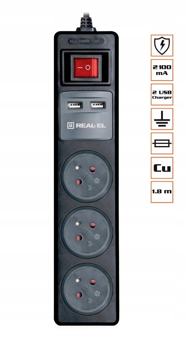Listwa zasilająca z ładowarką USB REAL-EL FRS-3F