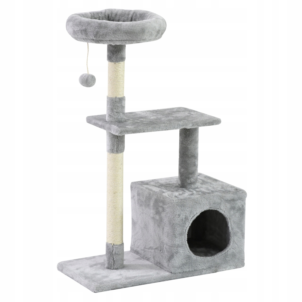 Drapak Dla Kota Legowisko Wieża Domek Słupek Zabawka Na Sznurku Szary