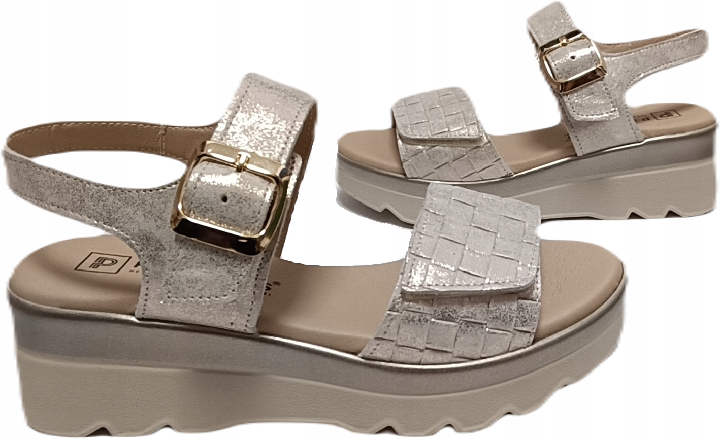 pohodlné kožené Sandály na suchý zip Pitillos 2840 zlato r36