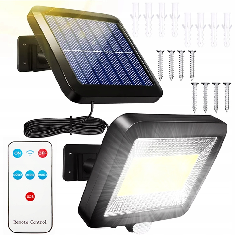 

Mocna Lampa Solarna Czujnik Ruch Zmierzchu Pilot