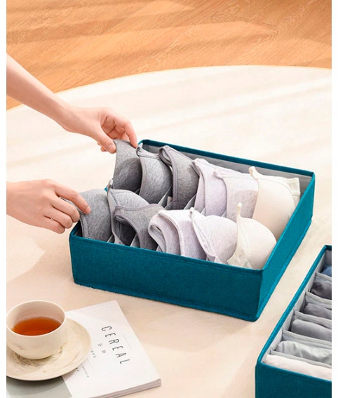 POJEMNIK Z PRZEGRÓDKAMI ORGANIZER NA BIELIZNĘ SKŁADANE PUDEŁKO DO SZAFY Kolor odcienie niebieskiego