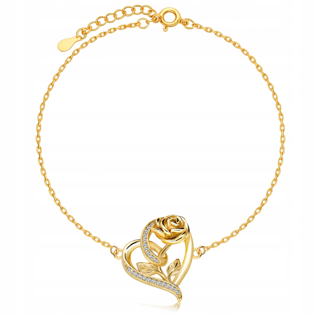 Złota Bransoletka 925 Serce Serduszko Róża