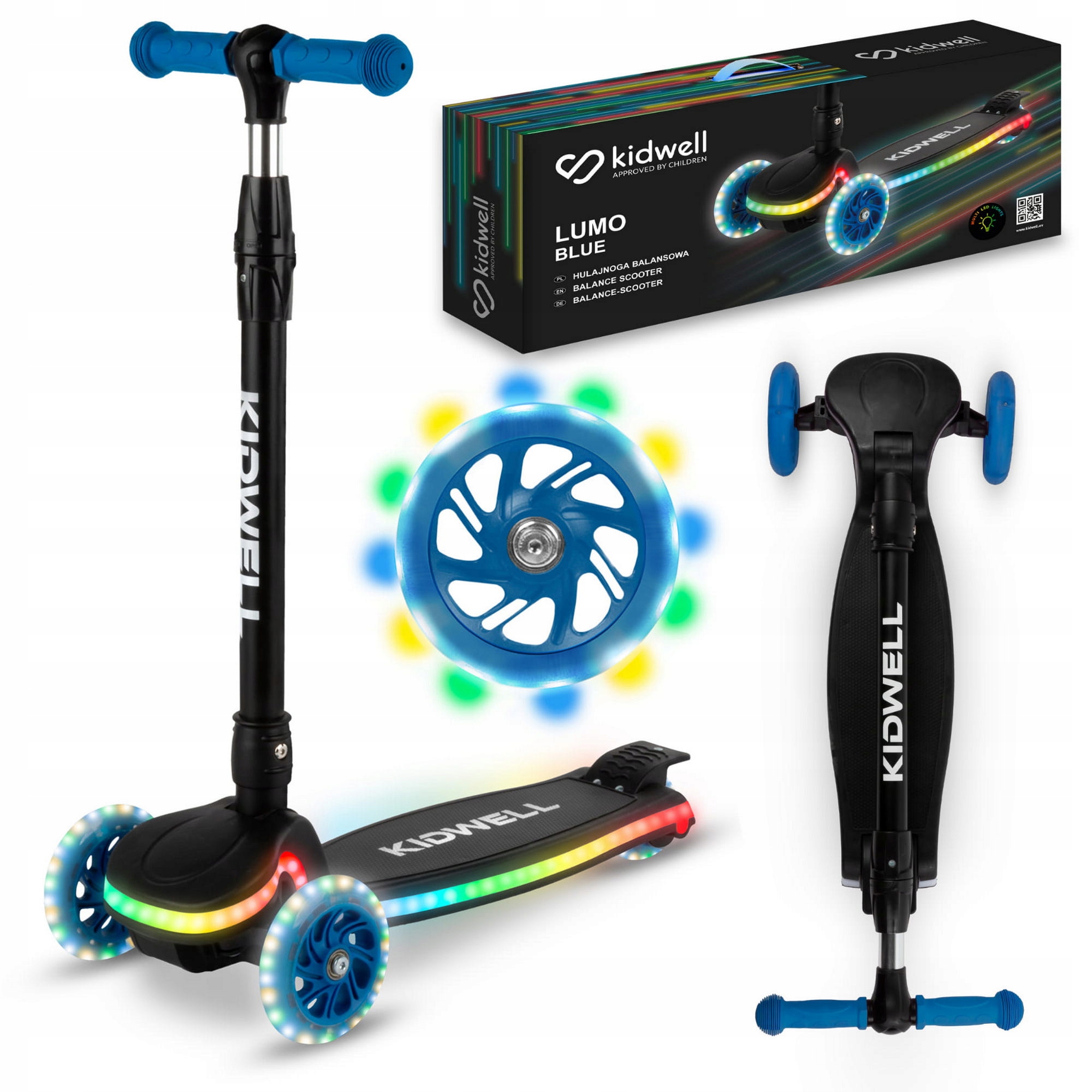 Hulajnoga Balansowa Trójkołowa Lumo Blue Niebieska Do 50kg Koła Podest Led