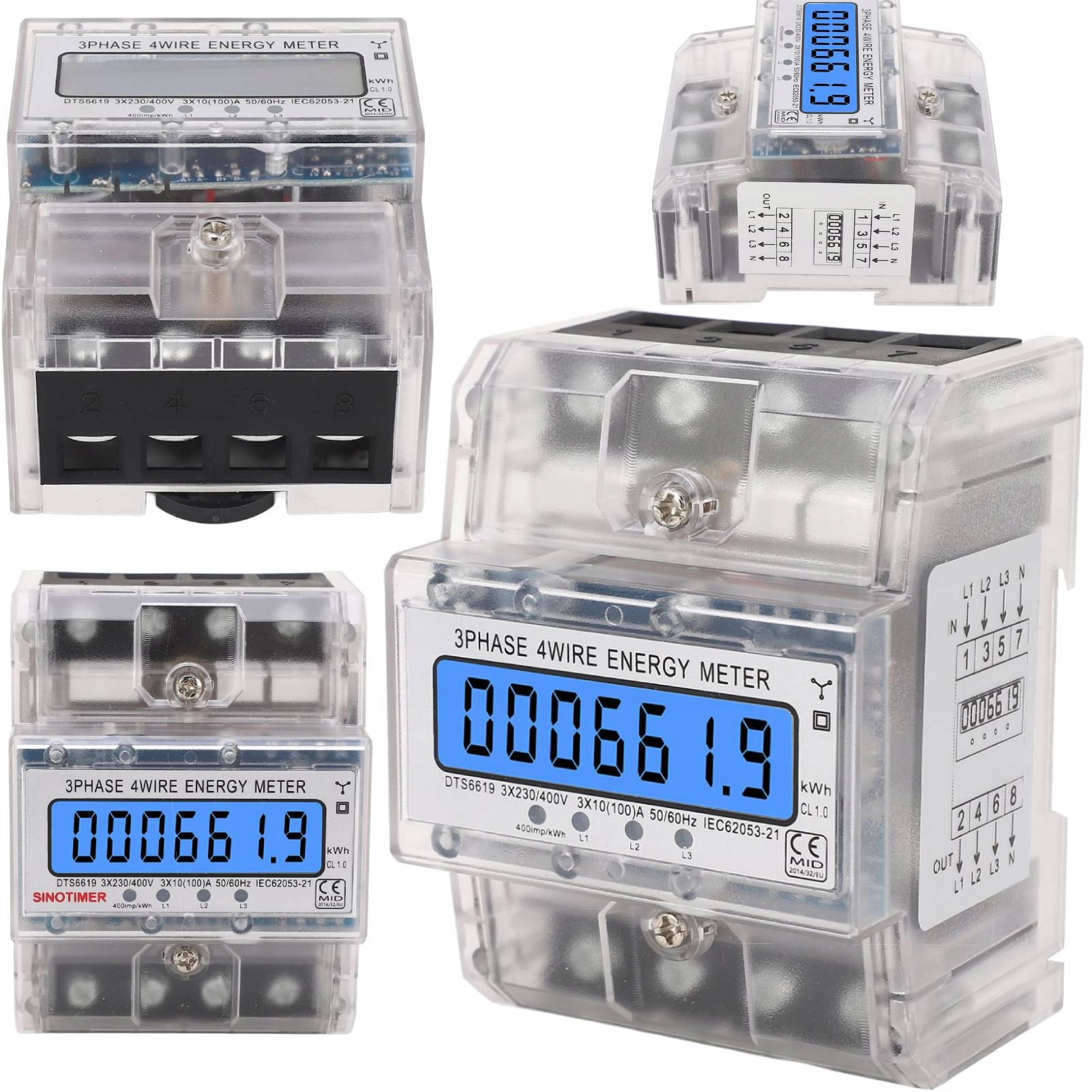 Třífázové Počítadlo Energie Proudu 230/400VAC 10(100)A LCD 3Fázové