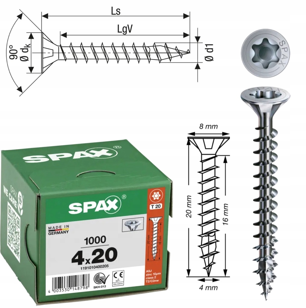 Wkręt uniwersalny Wirox Spax 4x20 1000szt
