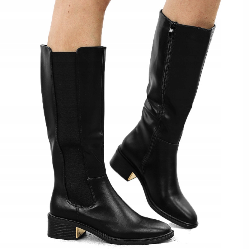 Czarne kozaki damskie płaskie eko skóra ocieplane 181-148 r.41