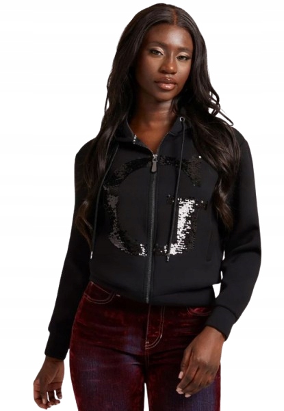 Guess Černá Mikina S Kapucí A Flitry Na Přední Straně L Gxc