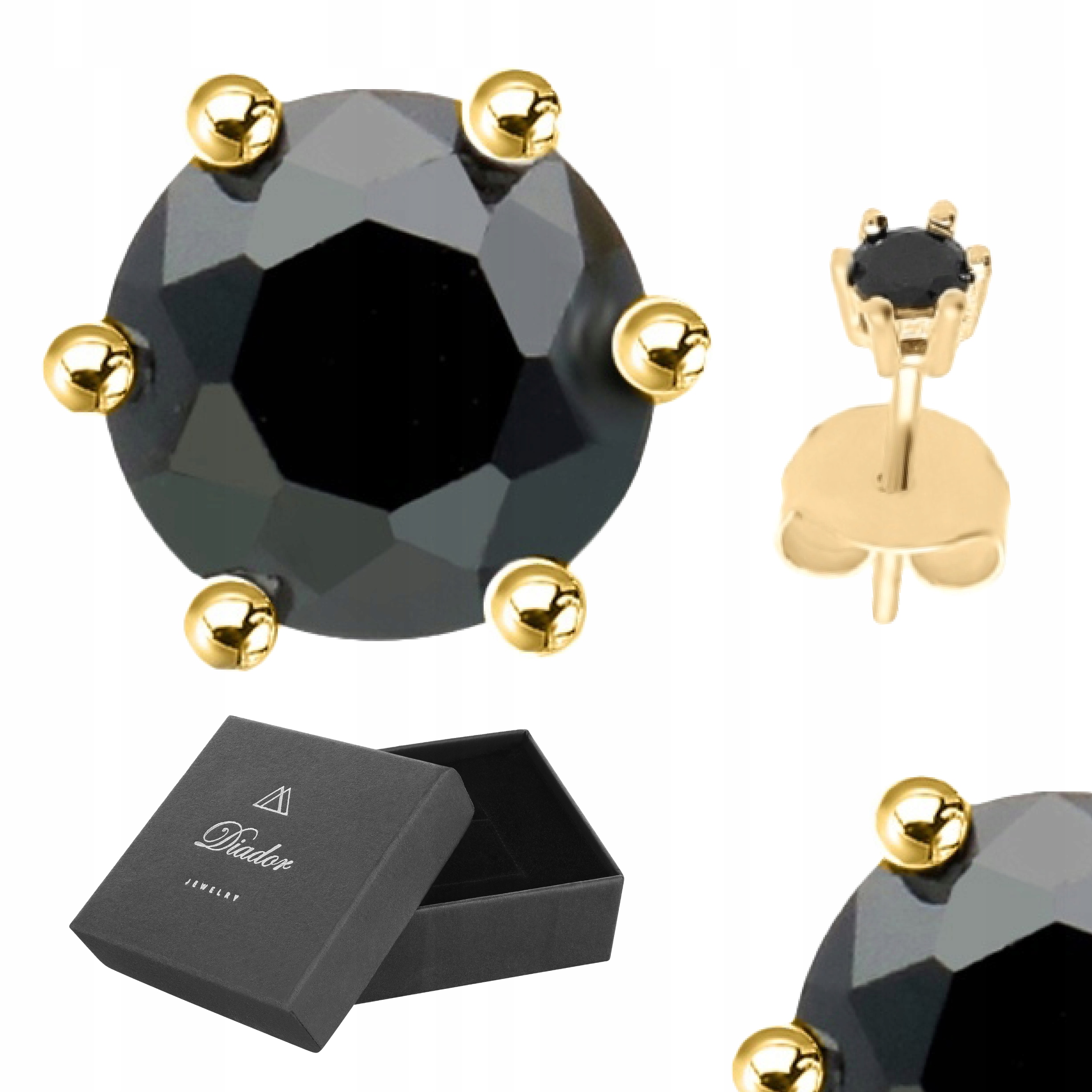 

Pozłacane Kolczyki Z Czarną Cyrkonią 3 mm Pr. 925