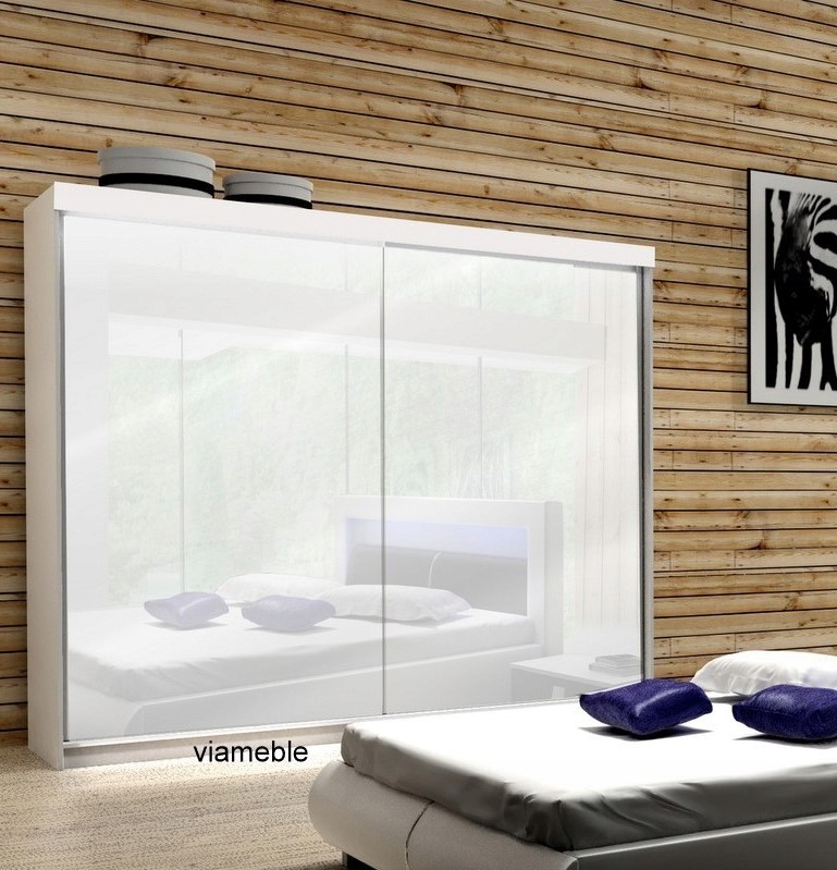 SZAFA BIAŁO-SZARA PŁYTA WYSOKI POŁYSK 200x216 Szerokość mebla 200 cm