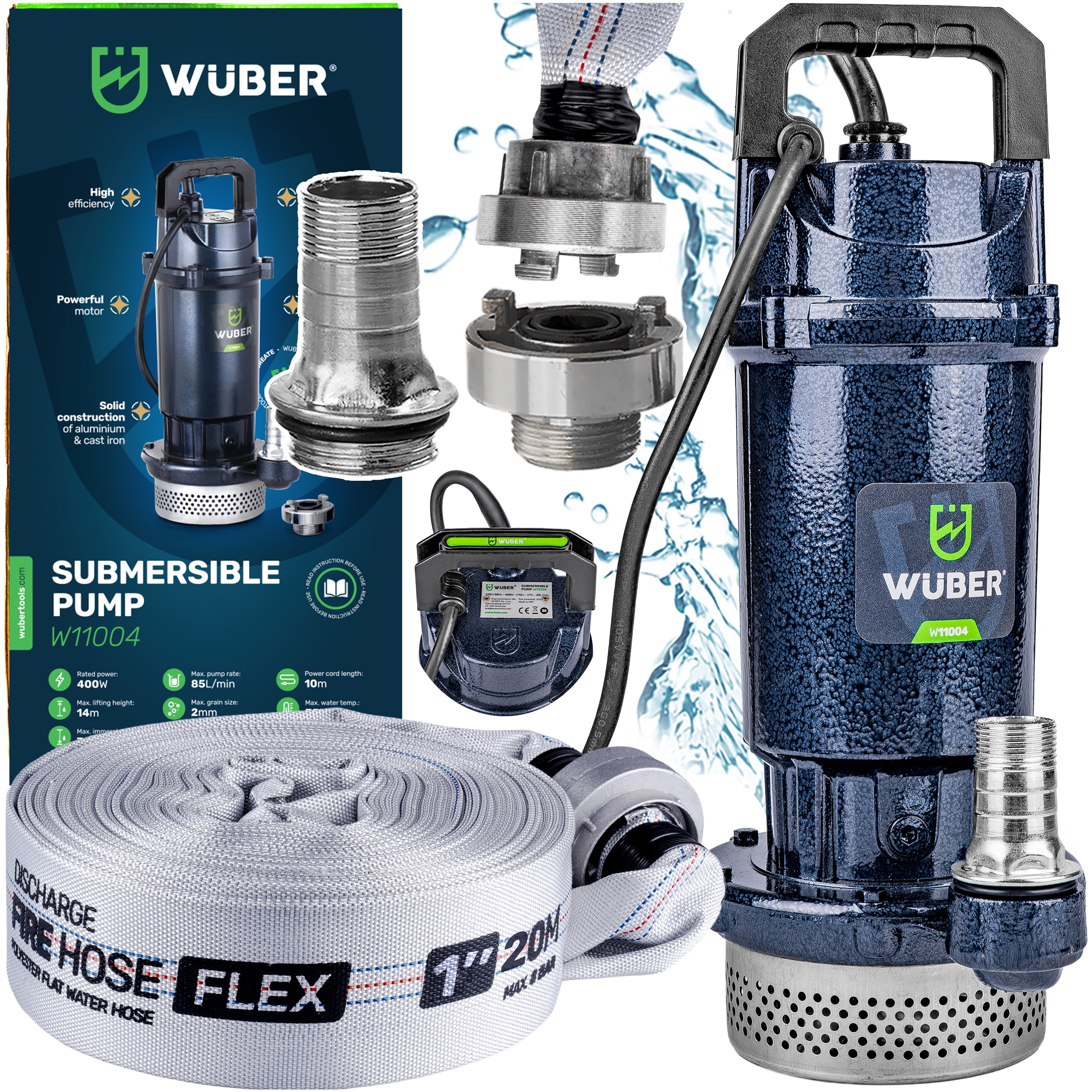 Pompa Do Wody Czystej Brudnej Szamba Zanurzeniowa Sito+wąż Strażacki 1" 20M