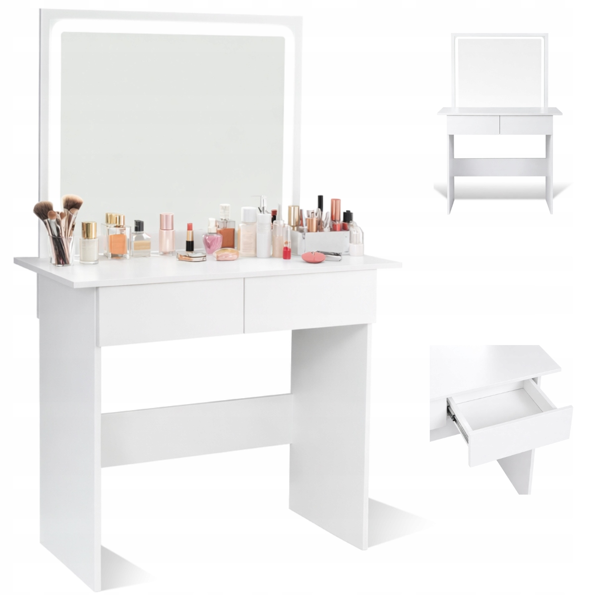 TOALETKA KOSMETYCZNA Z LUSTREM LED BIAŁA ELDEN LED 3 BARWY MODEL 2026 HIT!