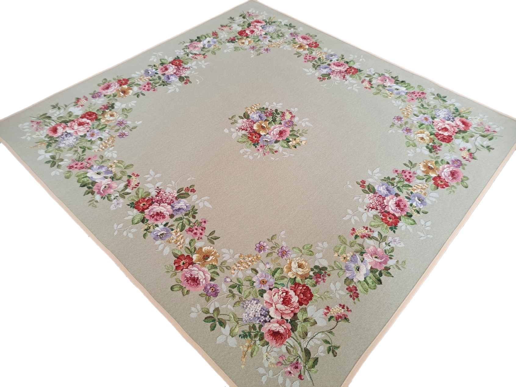

Beżowy Obrus Serweta W Róże 100x100 cm 1162LI