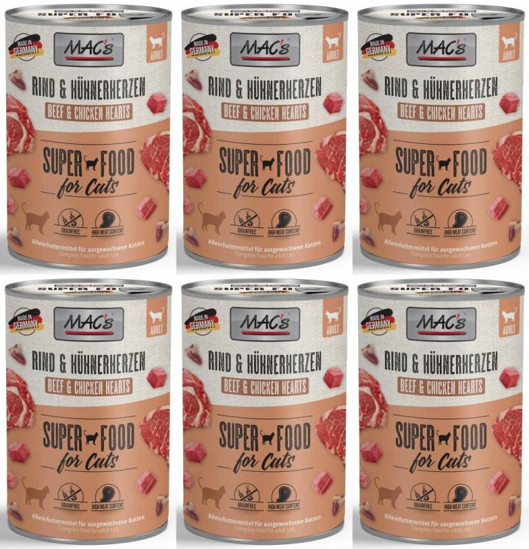 Levně MAC's Hovězí maso a drůbeží srdce 6 x 400 g