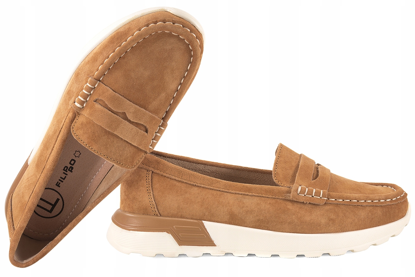 Filippo DP7528 Mokasíny Na Platformě Semišové Polobotky Kůže karamelové 40