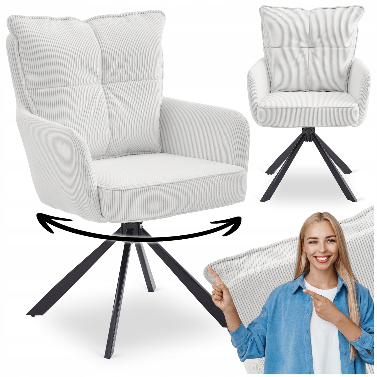 Čalouněná manšestrová otočná židle do kuchyně a pokoje City