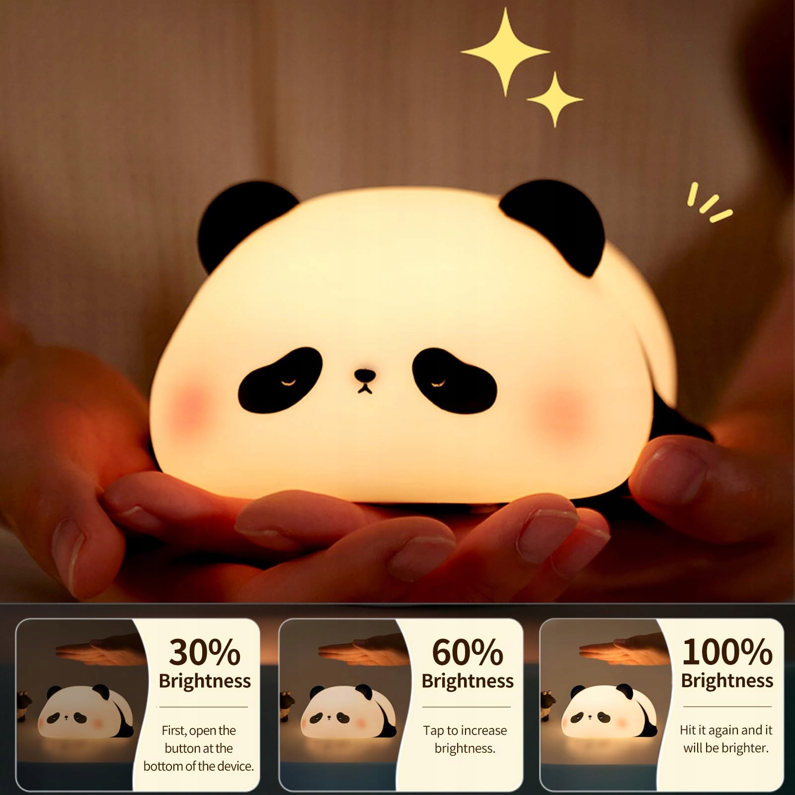AMMTOO Lampka Nocna Dla Dzieci Panda Dotykowa Silikonowa USB — miniatura 2
