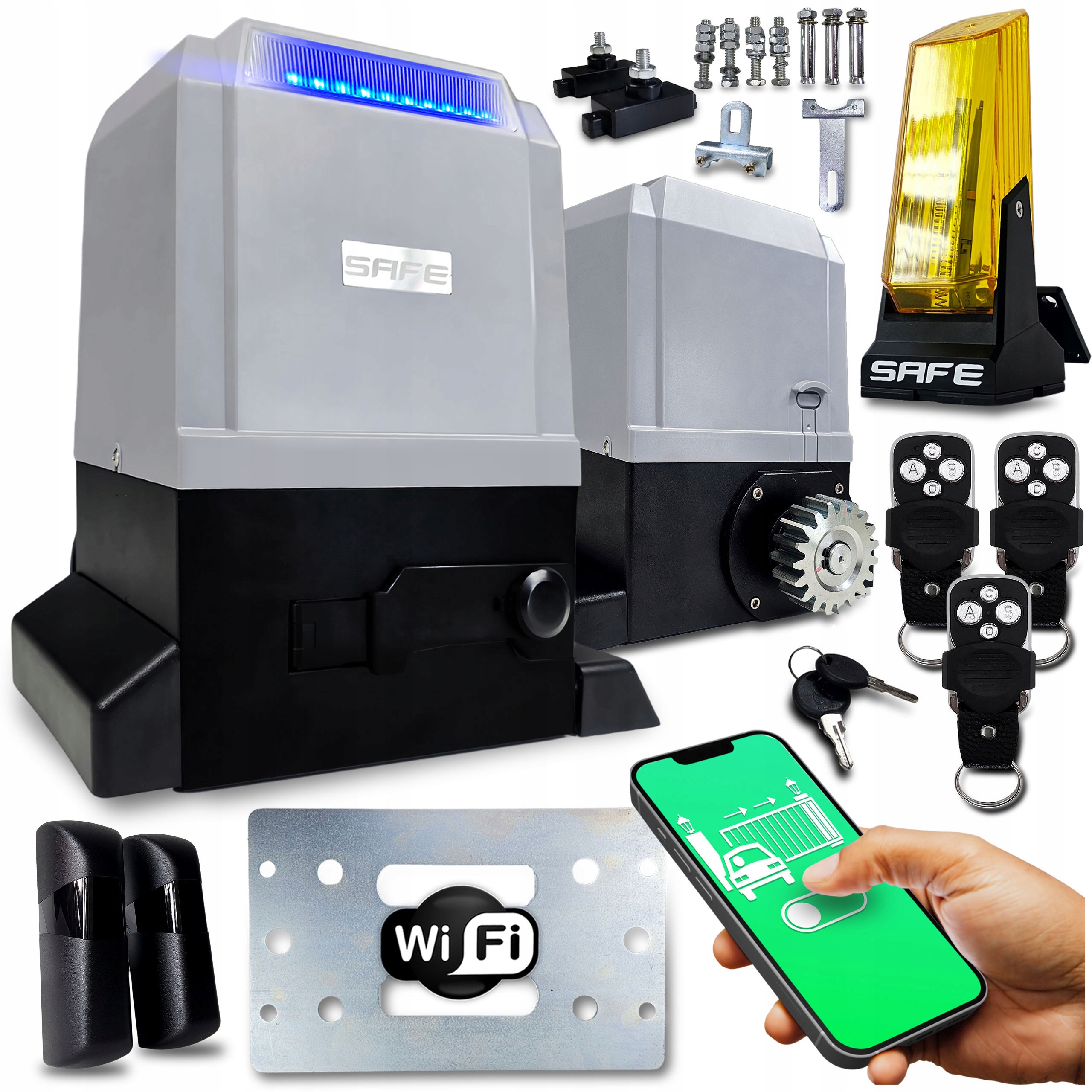 Set Pohon Pro Posuvnou Bránu 800 kg 3 ovladače lampa Wifi pohon Led