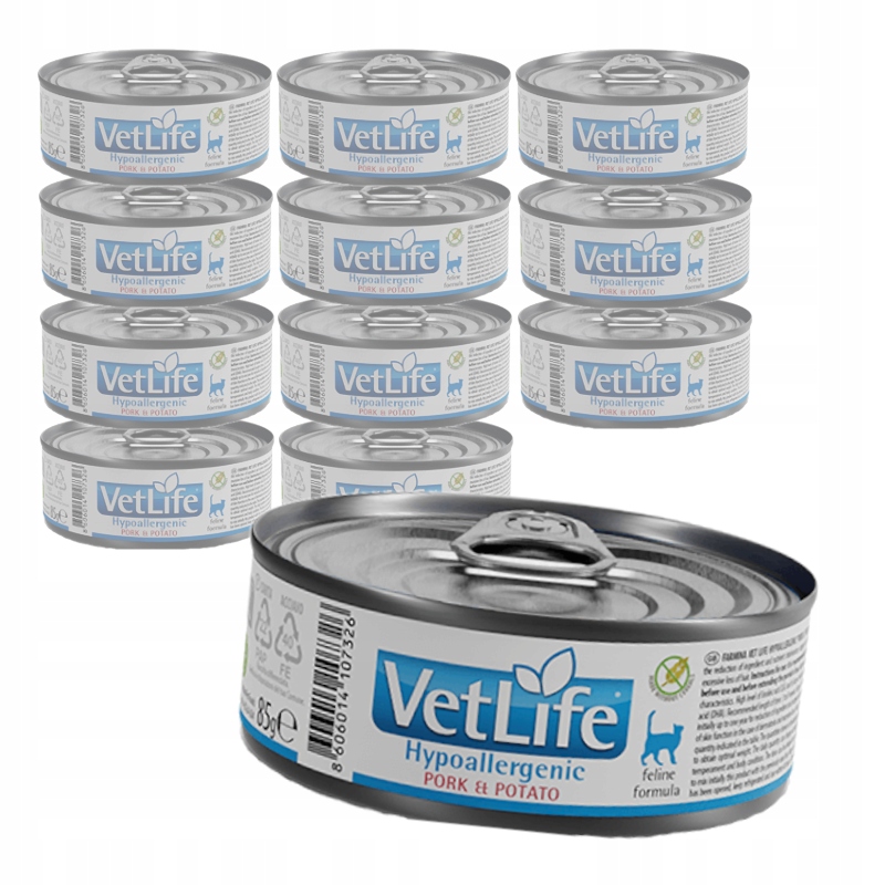 Levně Farmina Vet Life Hypoallergenic Pork & Potato 12x85g Mokré Krmivo Pro Kočky