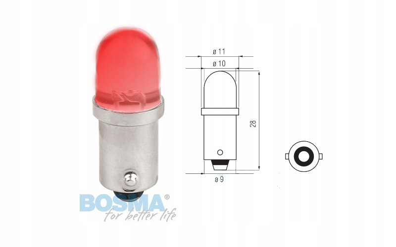 ZARBOS039 - Лампочка BOSMA 12V 1 * LED STANDARD BA9s Red blister