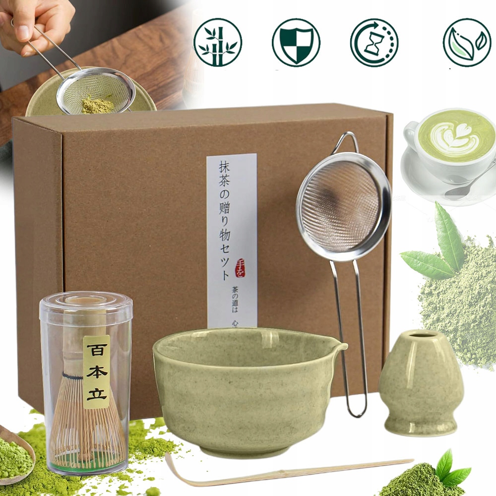 Čajová Sada Matcha Keramika 5EL, Chasen, Metla, Plec, Lžička
