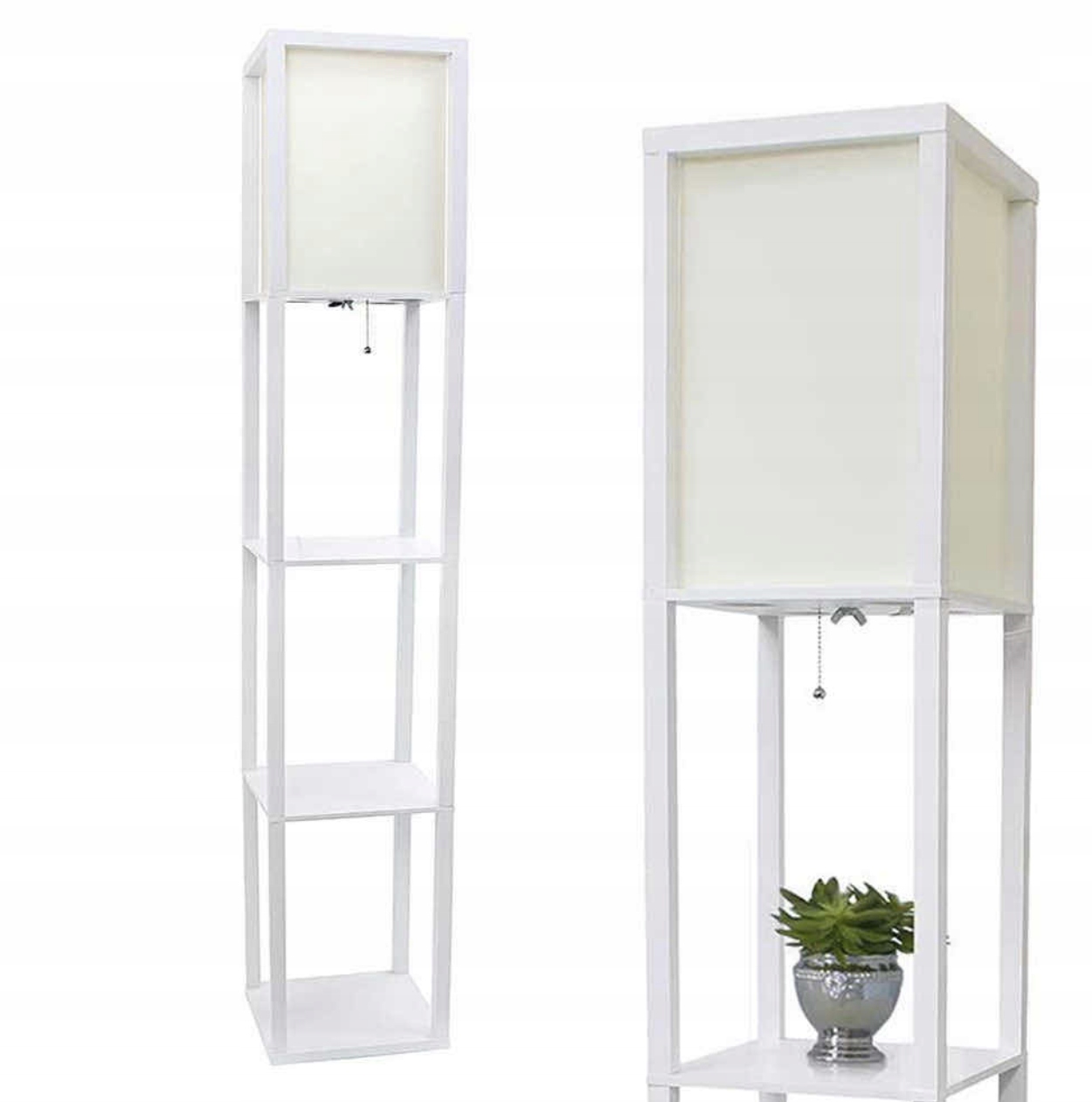 Lampa Stojąca Podłogowa Półka Regał Do Przechowywania 2w1 Biała Żarówka