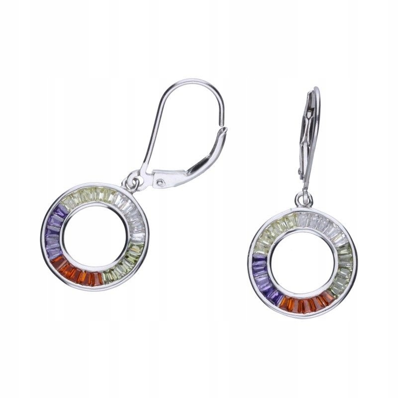 Stříbrné náušnice 925 zirkony multicolor 2.98 g kroužky 14 mm jako dárek