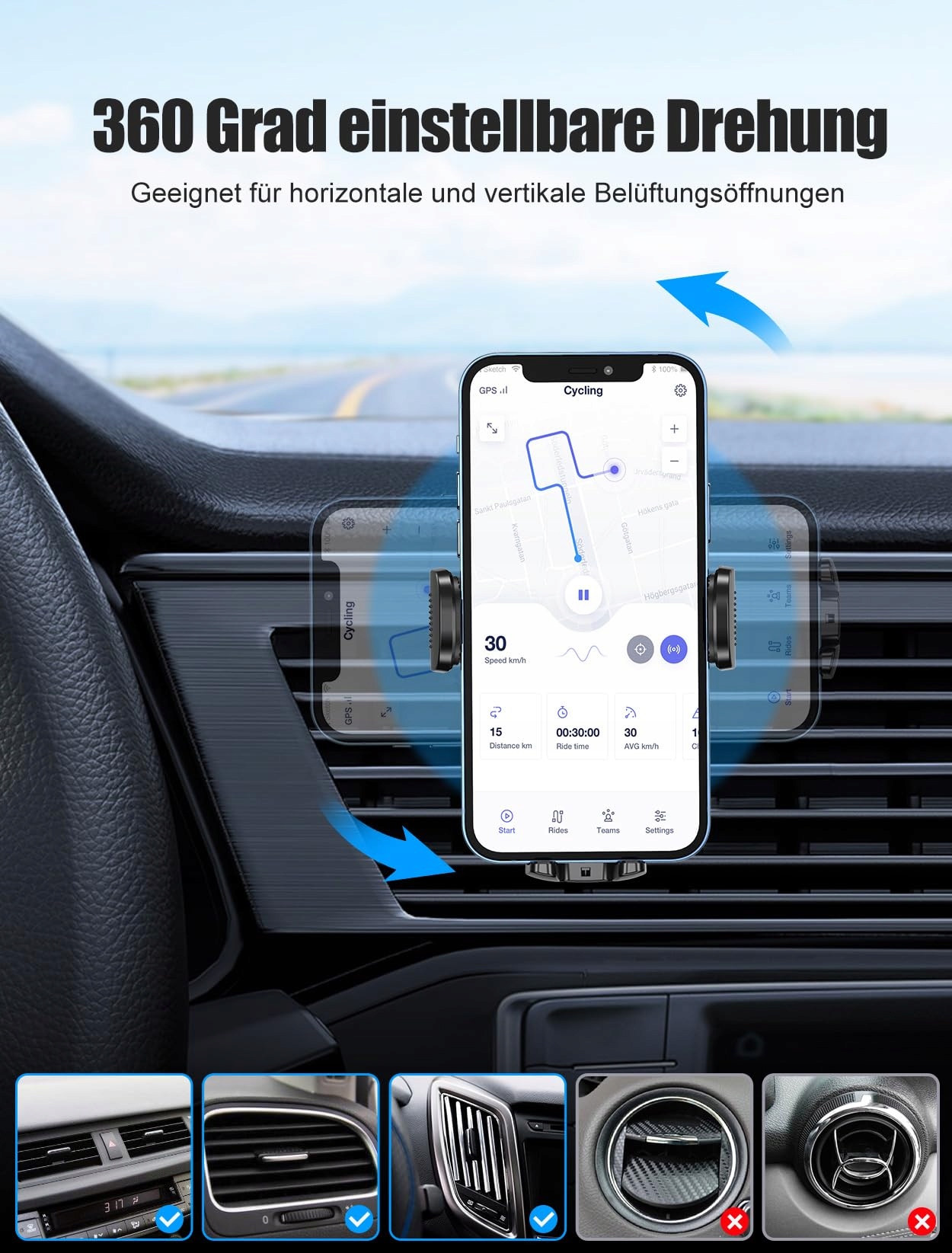 GLANGEH Uchwyt Samochodowy Do Telefonu 360° Kompatybilny z iPhone Galaxy — miniatura 3