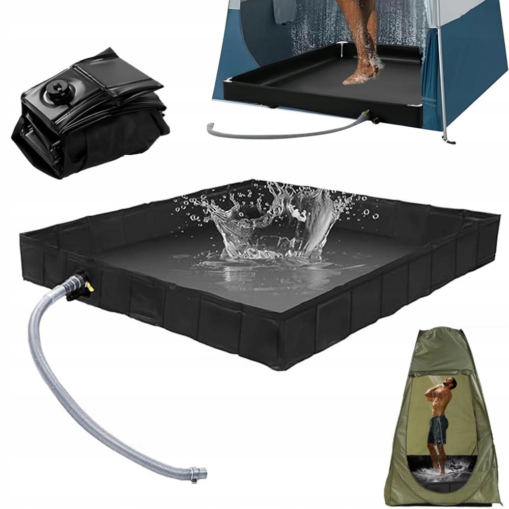 Składany Podstawa Prysznic Kempingowy Ogród Z Wąż Spustowy Duży Czarny