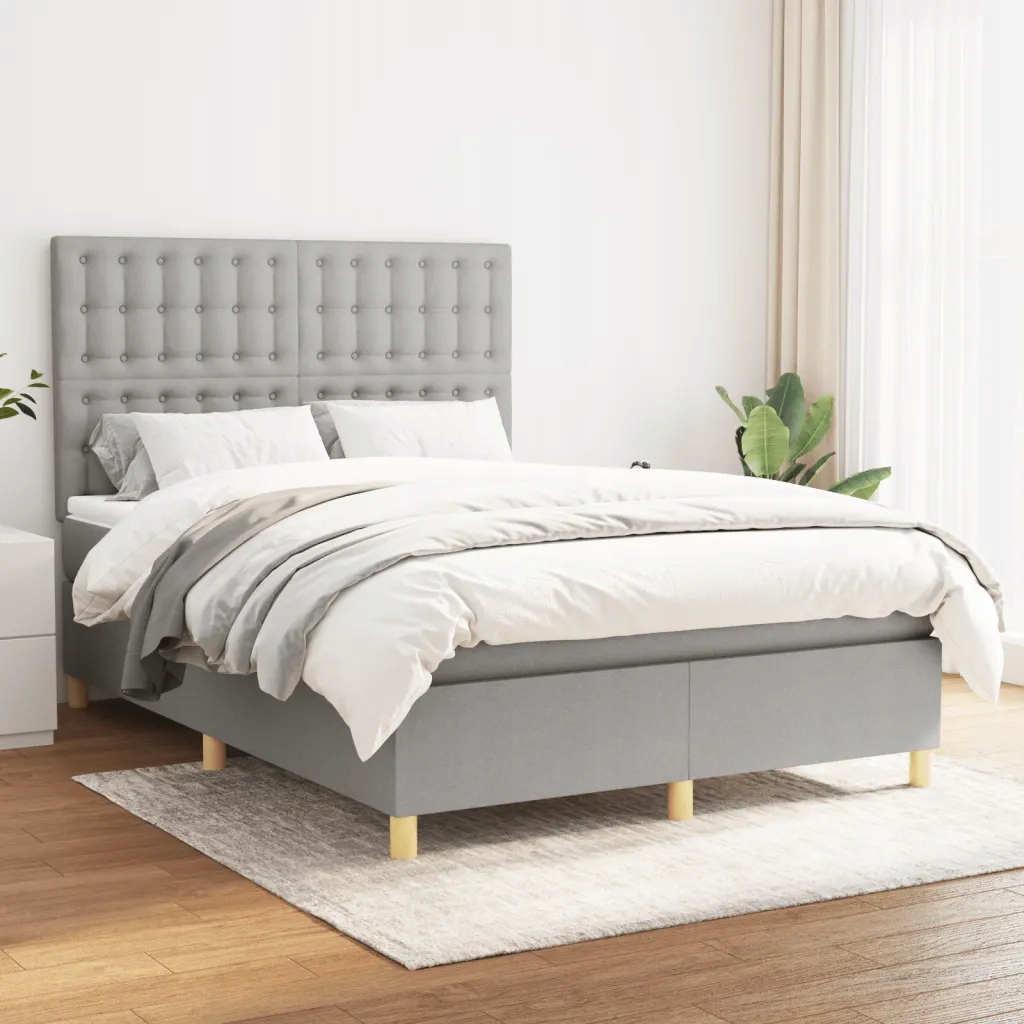 Box spring postel s matrací světle šedá 140 x 200 cm textil Šedá 3142657