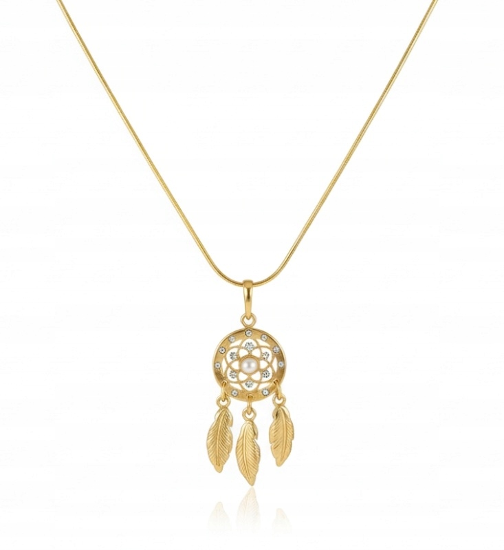 Zlatý přívěsek Lapač Snů s jasným jantarem a zirkony Stříbro