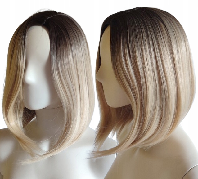 Paruka bob světlá blond ombre bez ofiny pro každodenní použití až k ramenům, tepelně odolná