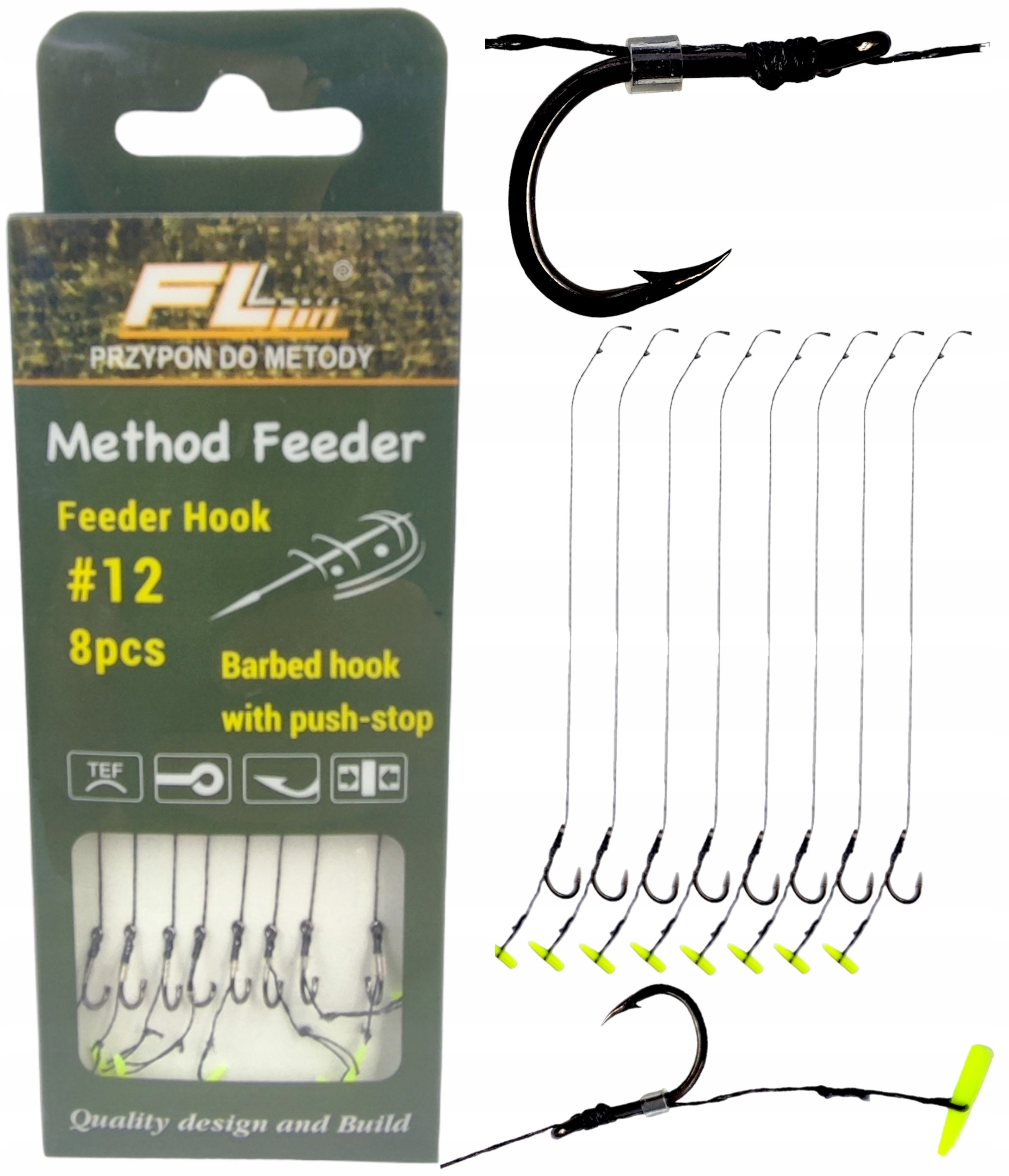 

Przypony do method feeder hak nr12 Push Stop 8szt