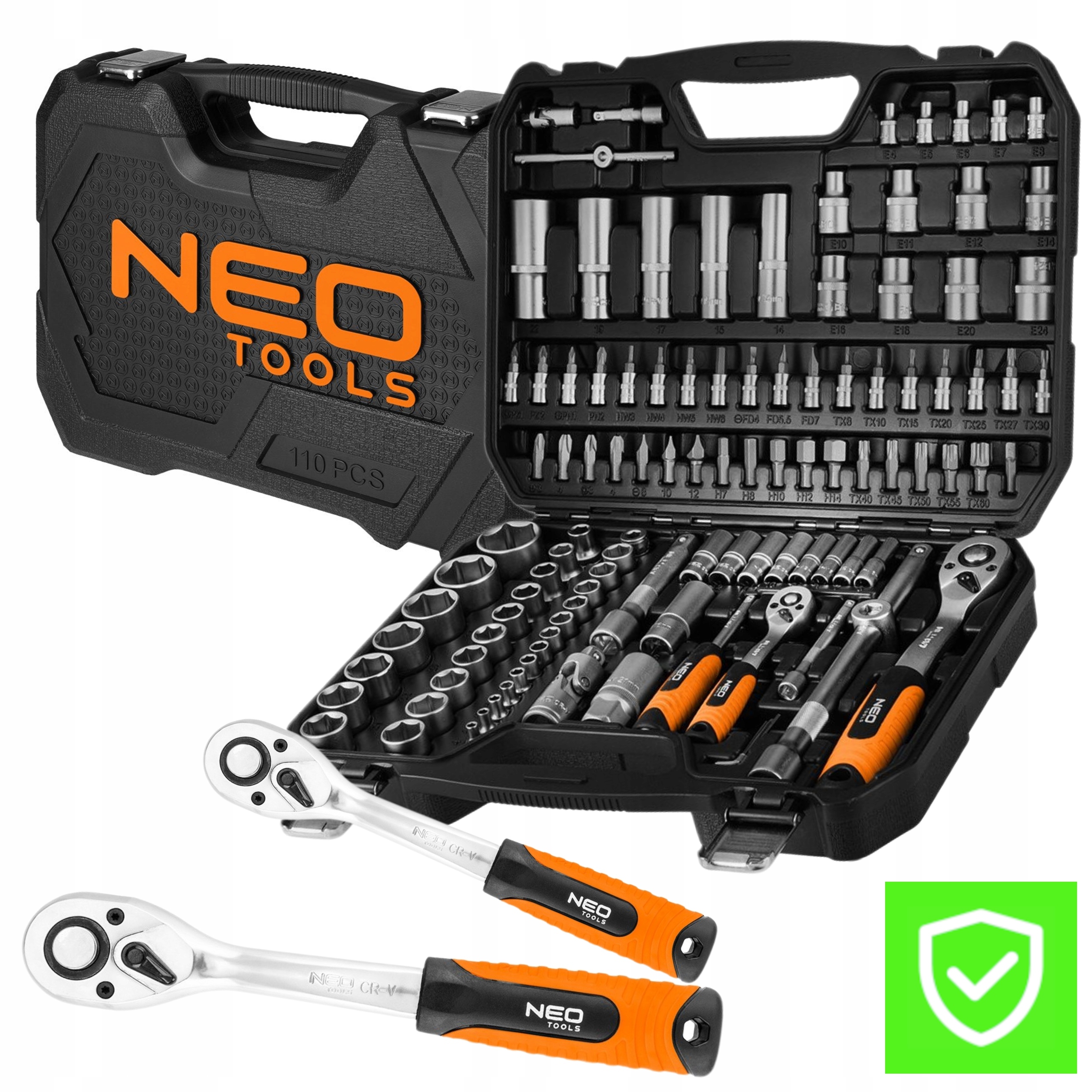 Klucze nasadowe 1/2", 1/4", zestaw 110 elementów Neo 10-211