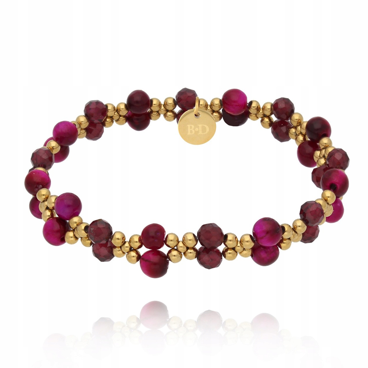 Dámský zlatý náramek By Dziubeka, granátová barva