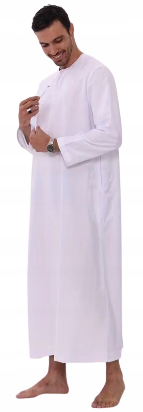 Pánská Orientální Tunika Dlouhá Elegantní Bílá Noční Košile S Dlouhým Rukávem XL