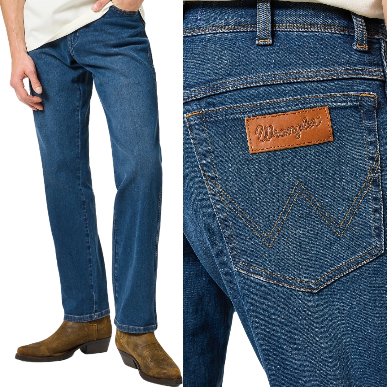 Wrangler Texas Misty Blue klasické tmavě jednoduché džínové kalhoty W32 L32