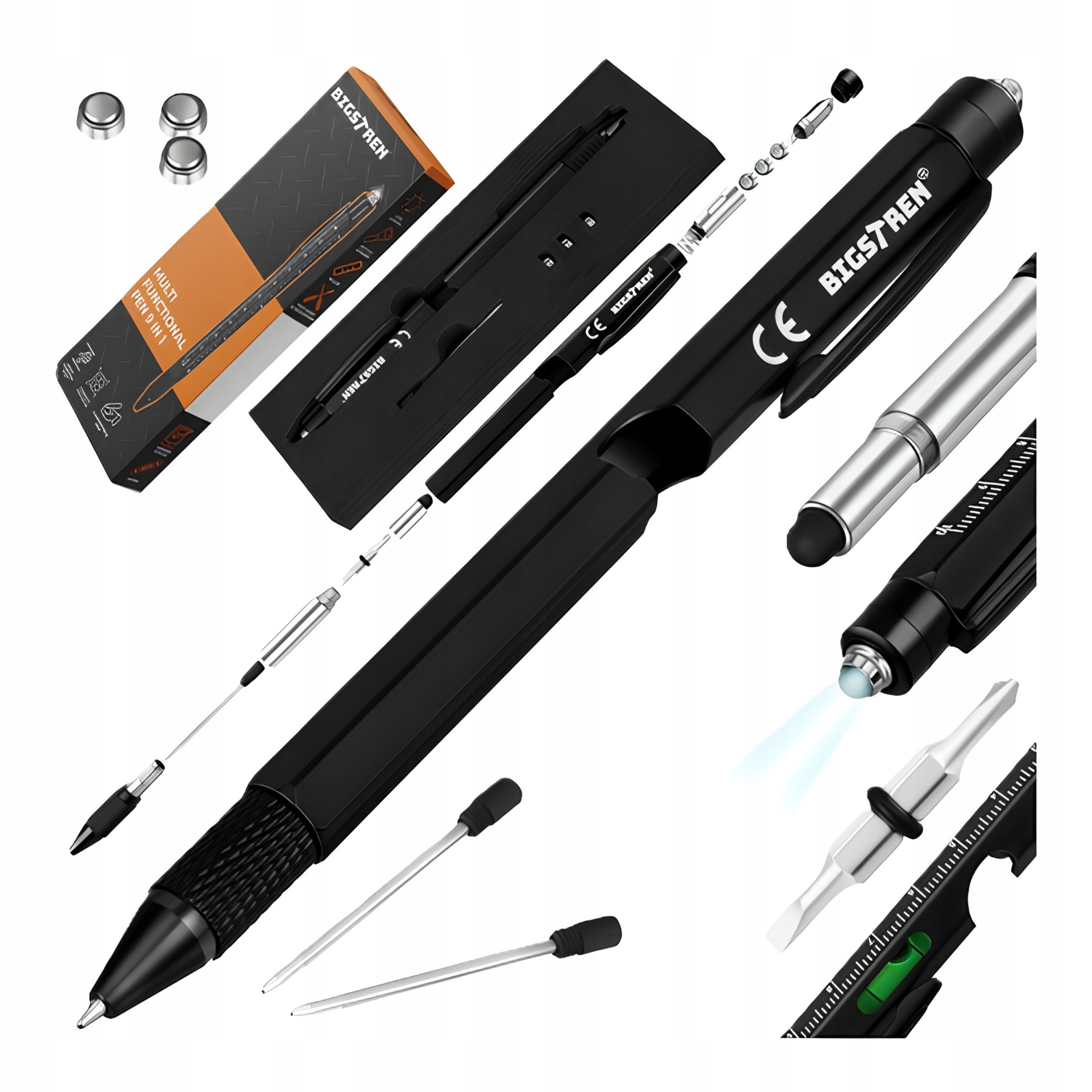 Multitool Długopis Wielofunkcyjny 9W1 Śrubokręt Poziomica Latarka Survival