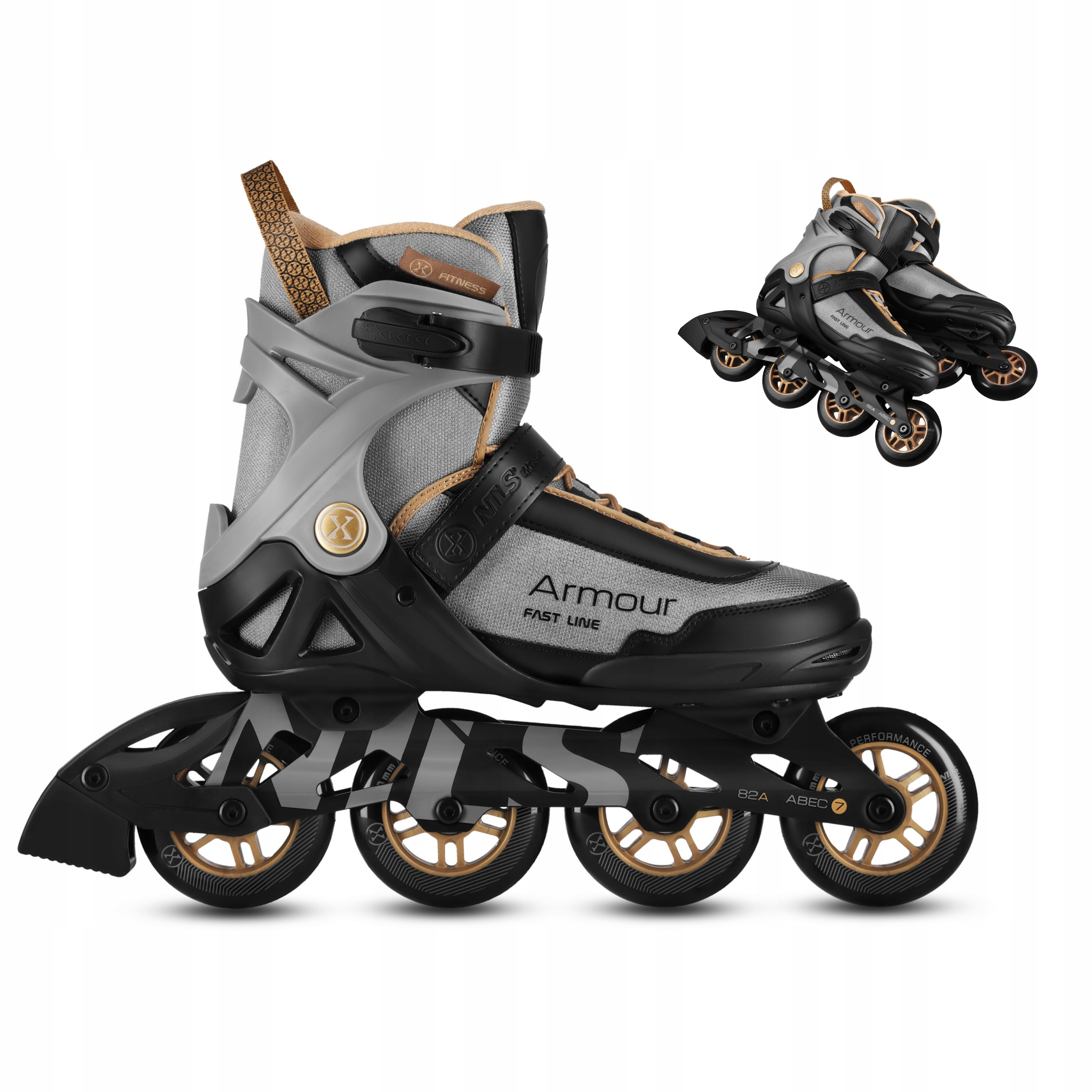 Kolečkové Brusle pro fitness šedé 90 mm ložiska ABEC7 hliníková lyžina 43 Nils Extreme