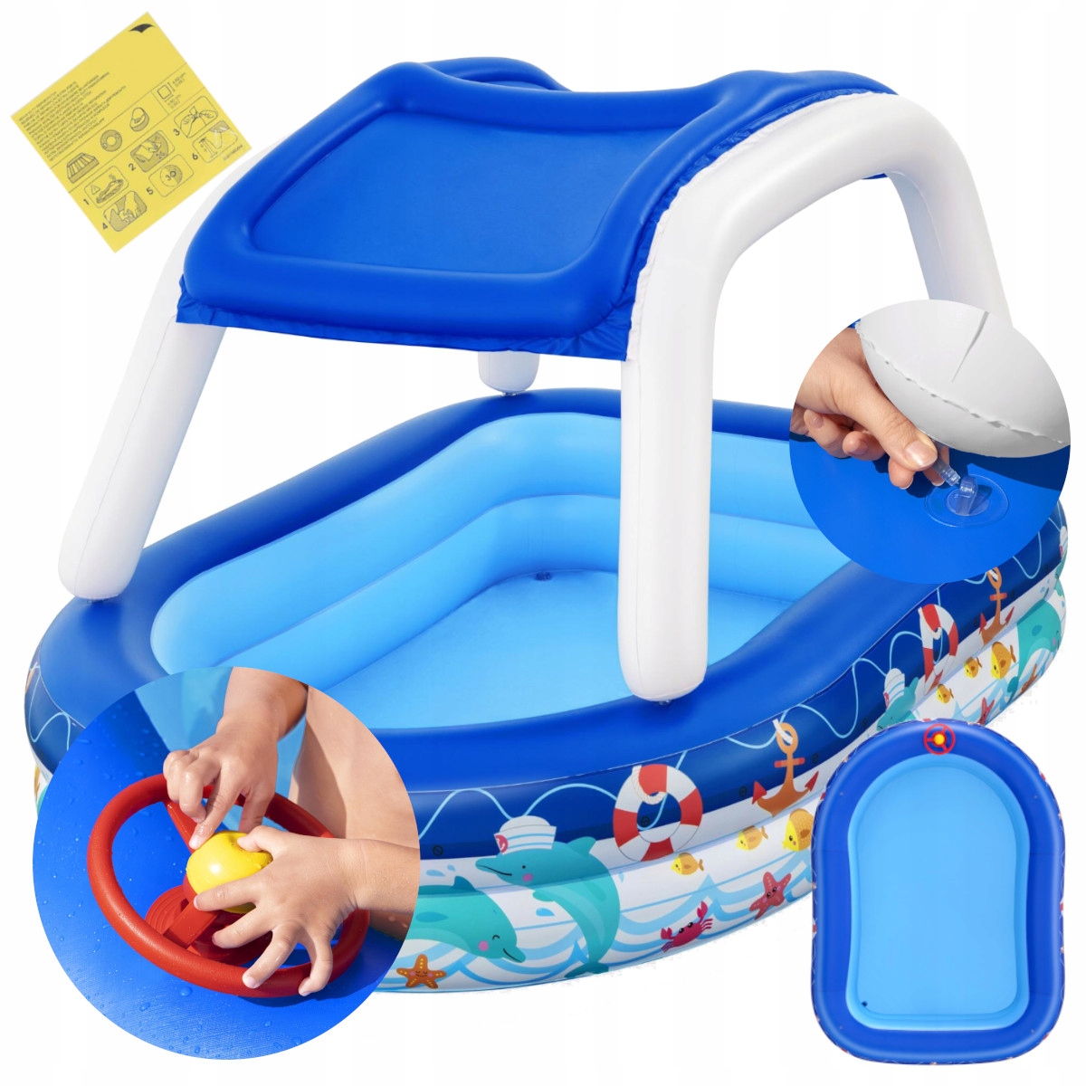 Brouzdaliště bazén se stříškou Loď pro děti Velký 213 x 155 cm Bestway 54370