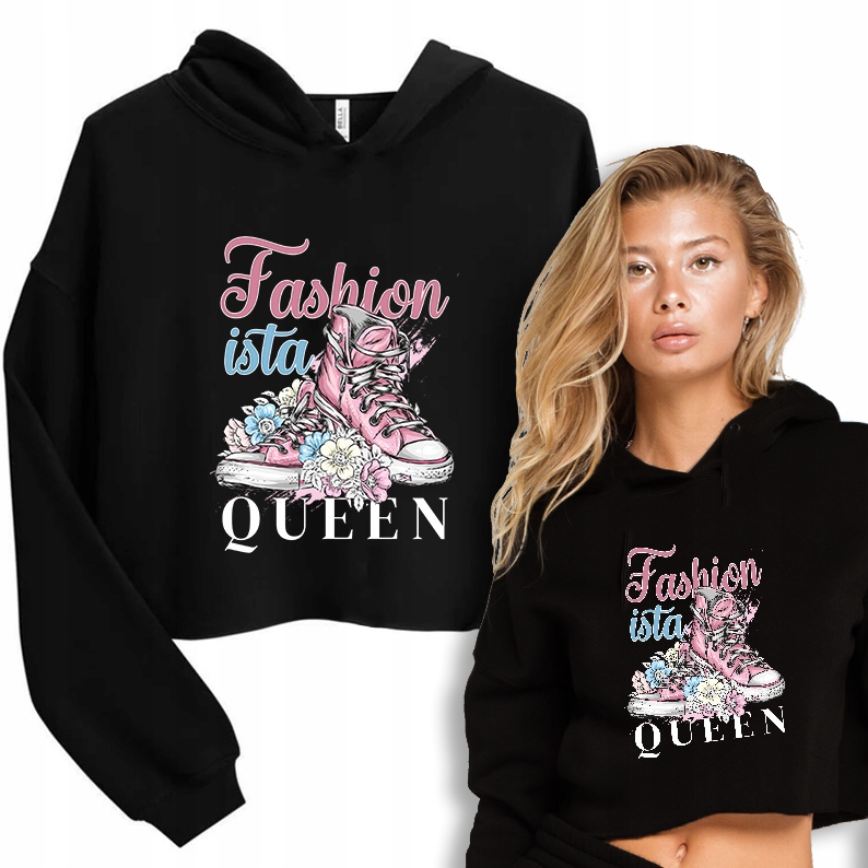 Mikina Cropped S Kapucí Krátká Dámská Černá Fashionista Queen Vzory L