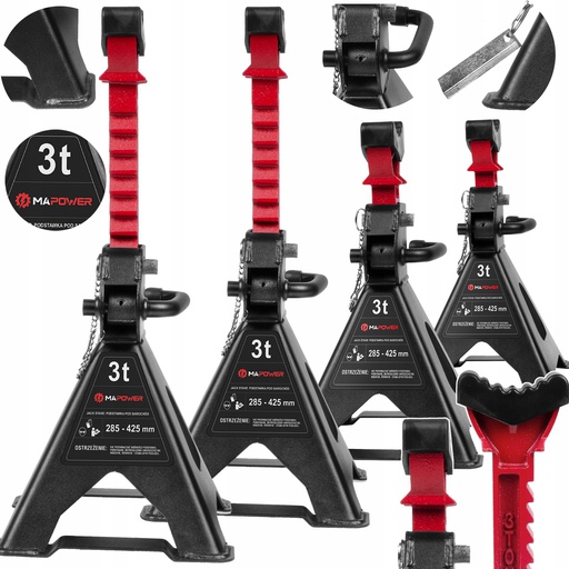 KOBYŁKI SAMOCHODOWE PODPORY WARSZTATOWE Z GUMĄ BLOKADĄ [ 3T ] 4SZT MAPOWER
