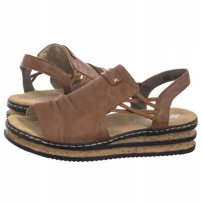 Boty na léto Dámské sandály na koturnu Rieker Hnědé 62962-22 Brown