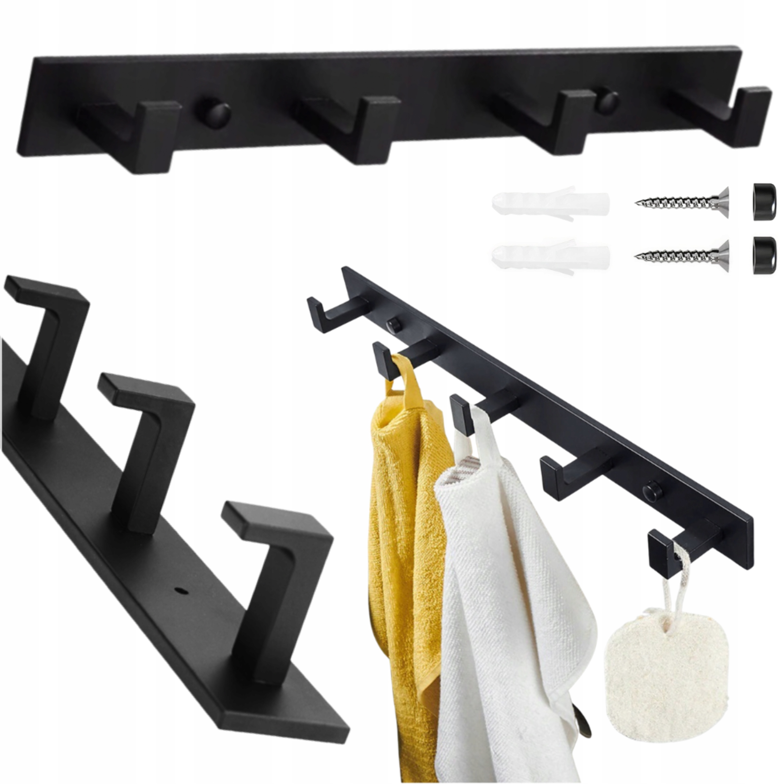 

Wieszak Łazienkowy Na Ręczniki 4 Haczyki Czarny