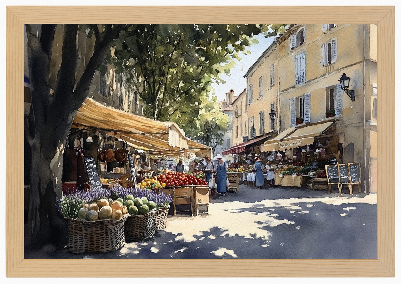 Rámeček Plakát , Dřevěný, Akvarel, Francie, Provence, Tržní Náměstí, 60x40