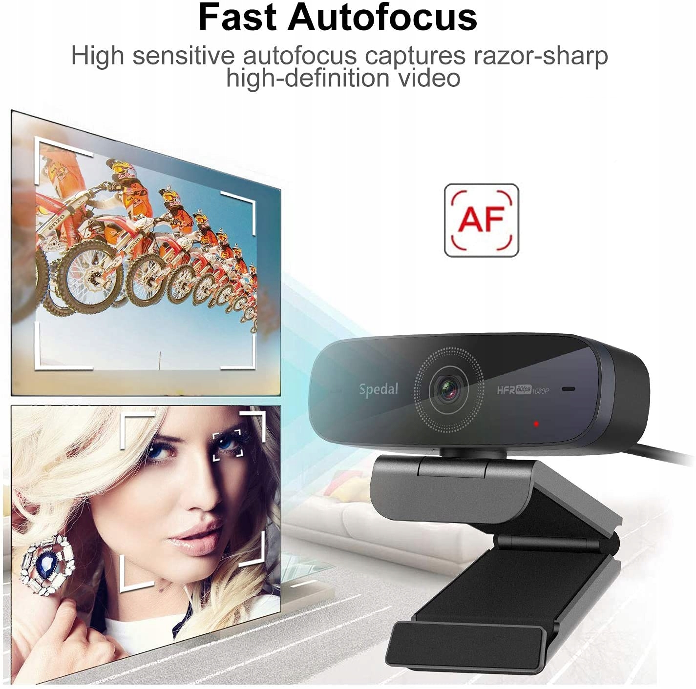 SPEDAL Kamera 1080P 60fps z Mikrofonami Auto Focus dla Mac Windows — miniatura 3