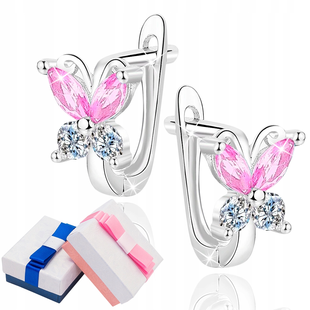 Kolczyki srebrne dla dziewczynki angielskie srebro dla dzieci różowe-Zdjęcie-0