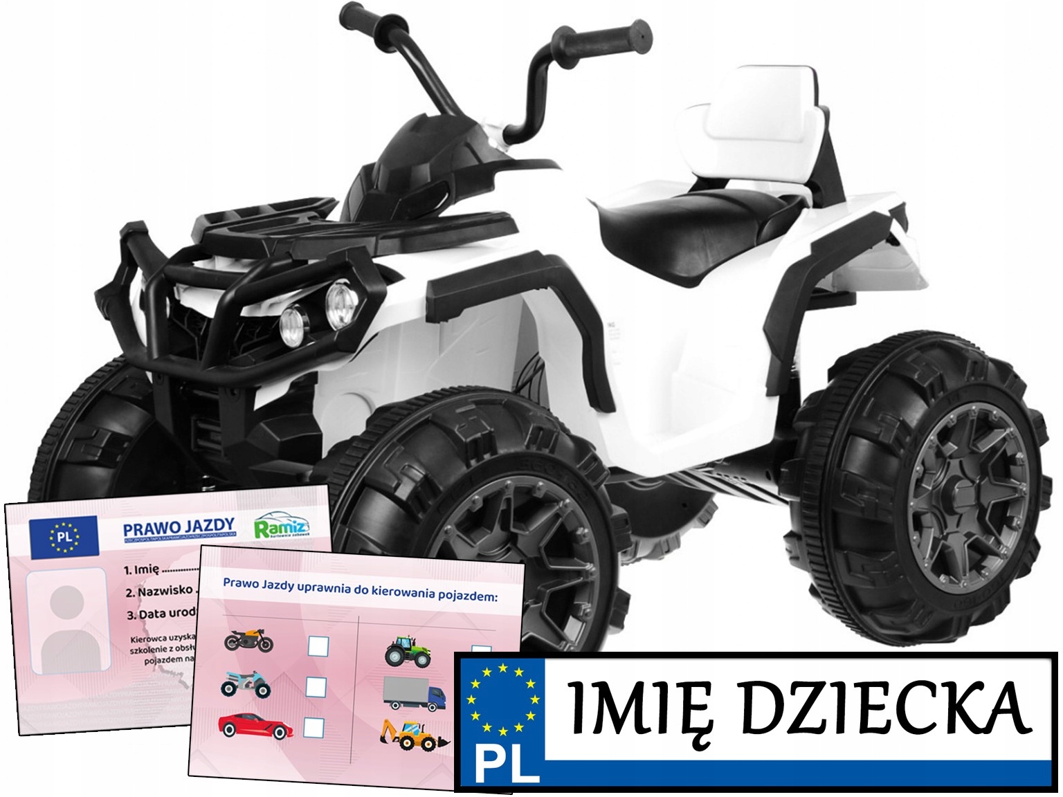 duży Quad Atv Dla Dzieci piankowe koła Personalizowana Tablica prawo jazdy