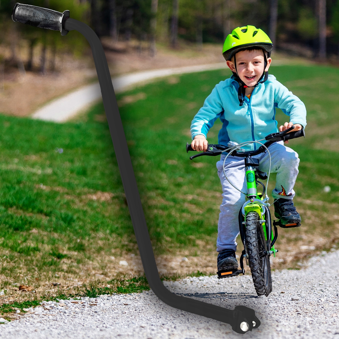 PROWADNIK ROWEROWY DO NAUKI JAZDY NA ROWERZE PCHACZ RĄCZKA UCHWYT DO ROWERU Wiek dziecka 3 lata +