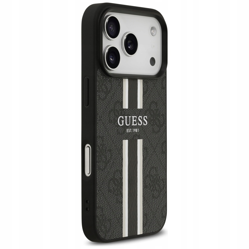 Etui Guess 4G Printed Stripes MagSafe na iPhone 17 Pro czarne Guess