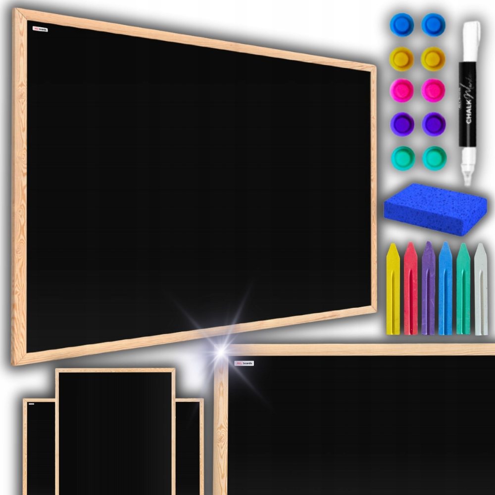 TABLICA KREDOWA MAGNETYCZNA W DREWNIANEJ RAMIE SZKOLNA 100x80cm + AKCESORIA